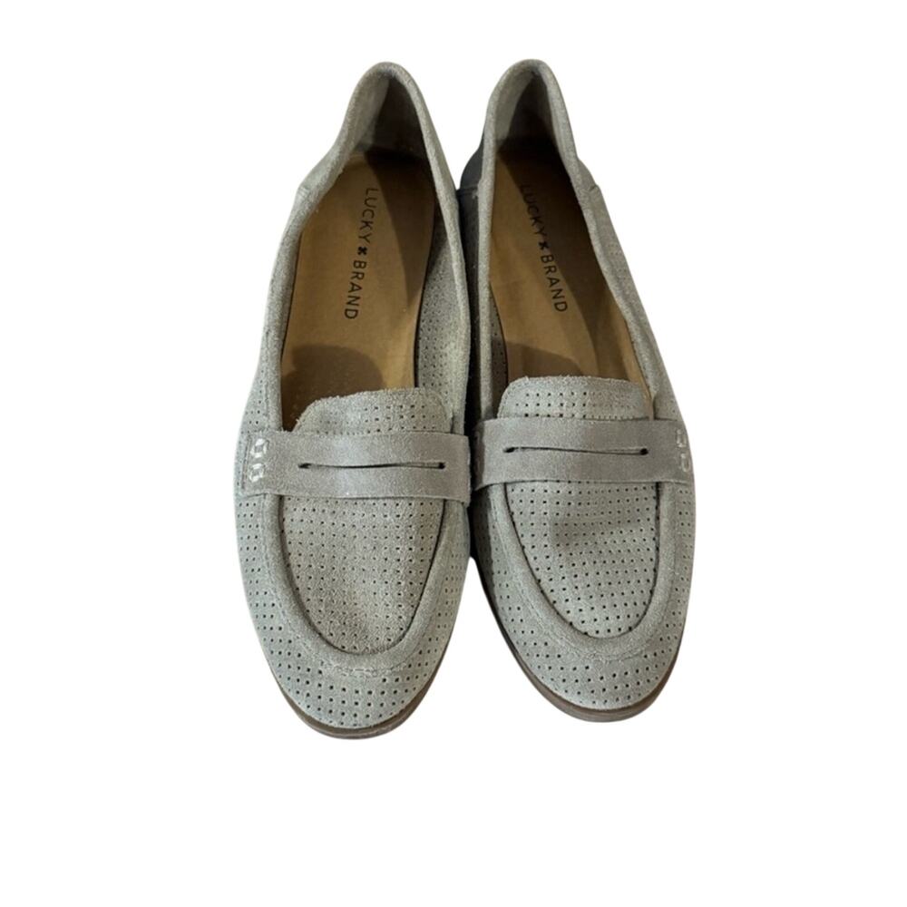 Lucky Brand Brogan Perforated Suede Loafers Women’s 7 Dove Gray Slip On Office